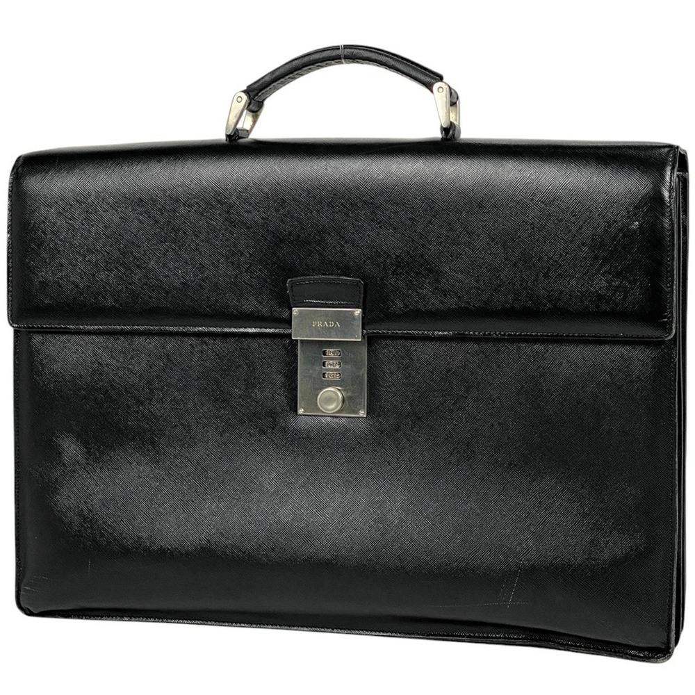 Prada Logo Business Bag Briefcase Document Handbag Saffiano Leather Nero Black